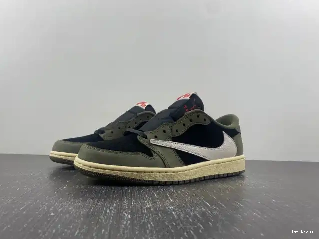 1st Kicks Shoes 'BLACK LOW JORDAN SCOTT OG 1 X SP AIR DM7866-002 TRAVIS OLIVE' 0622